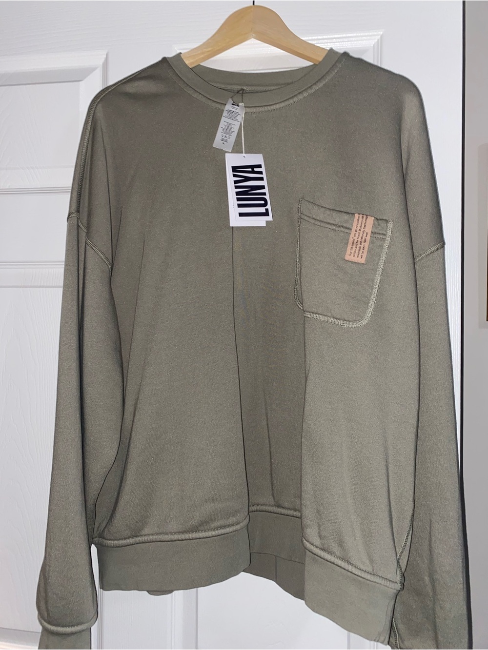 Lunya Olive Green Pocket Crewneck Sweatshirt